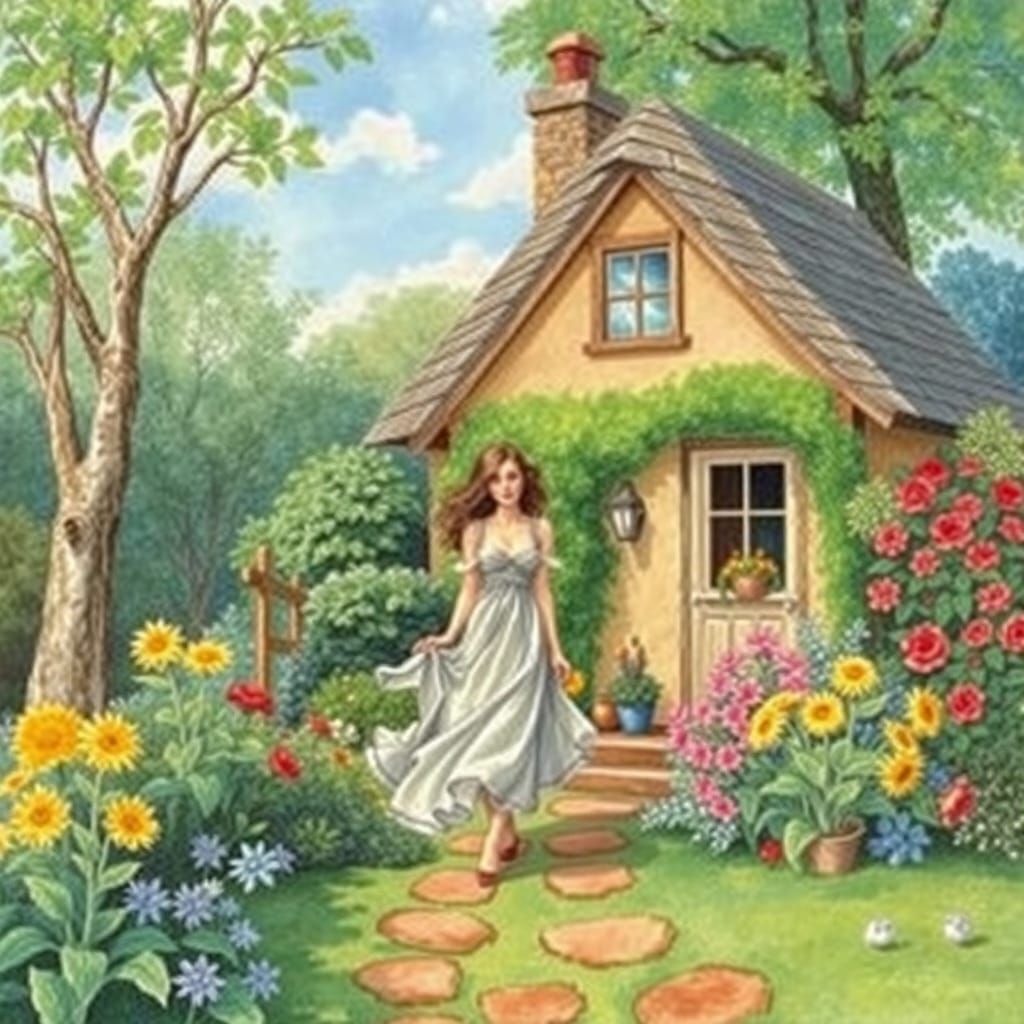 Whimsical Cottage Scene in Varied Art Styles