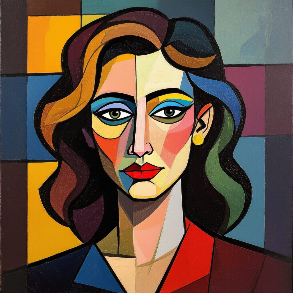 Cubist Woman Portrait in Bold Geometric Style