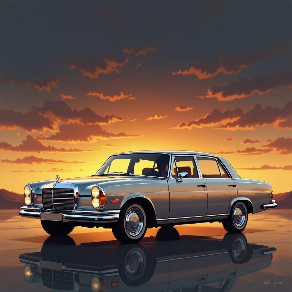 Mercedes Benz 280SE in Futuristic Vintage Style