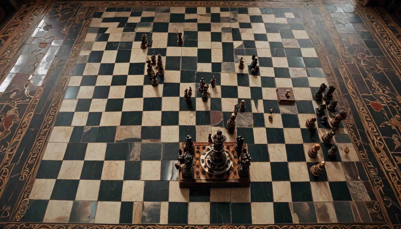 Eerie Chess Throne in Dark Palace Room