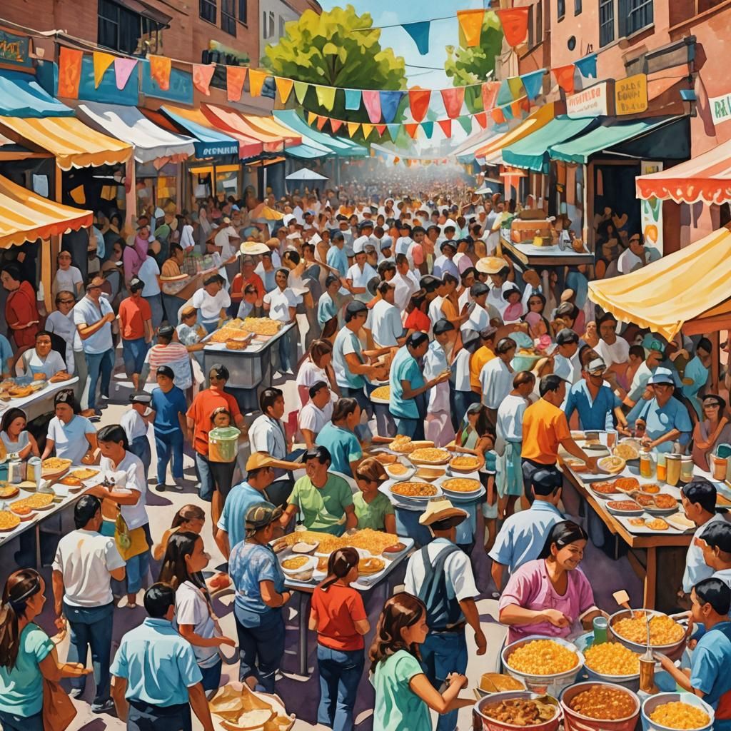 Cinco de Mayo Fair in Impressionist Gouache Style