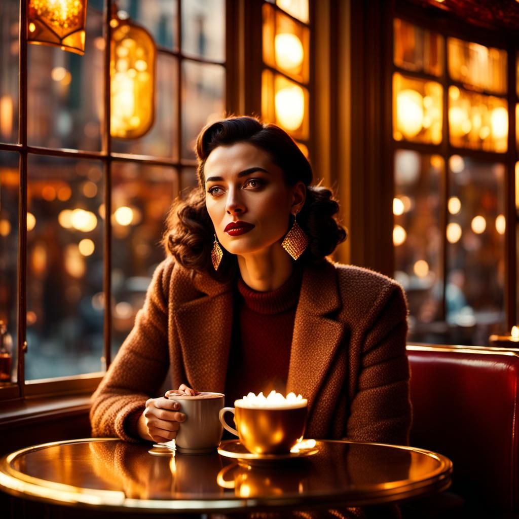 Elegant Italian Girl in Art Deco Christmas Wonderland