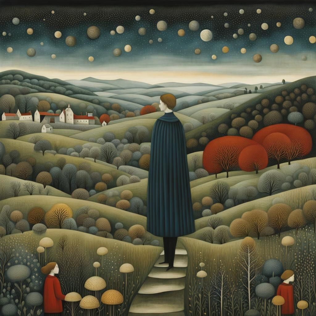 Ethereal Mindscape: Intertwined Figures in Dreamlike Concept...