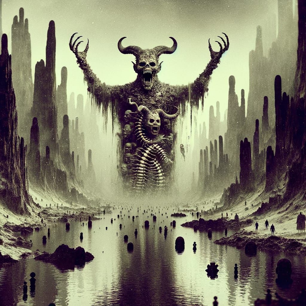 Ethereal Horror of a Centipede-Like Dracula in a River of Sc...