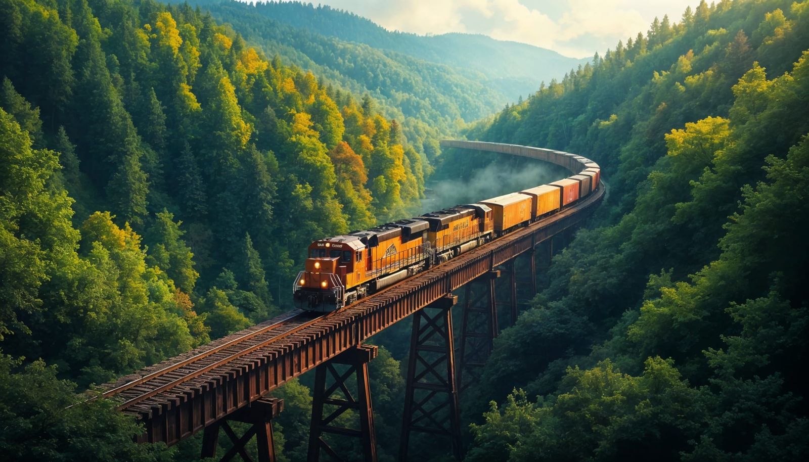 Freight Train Over Ravine From Above