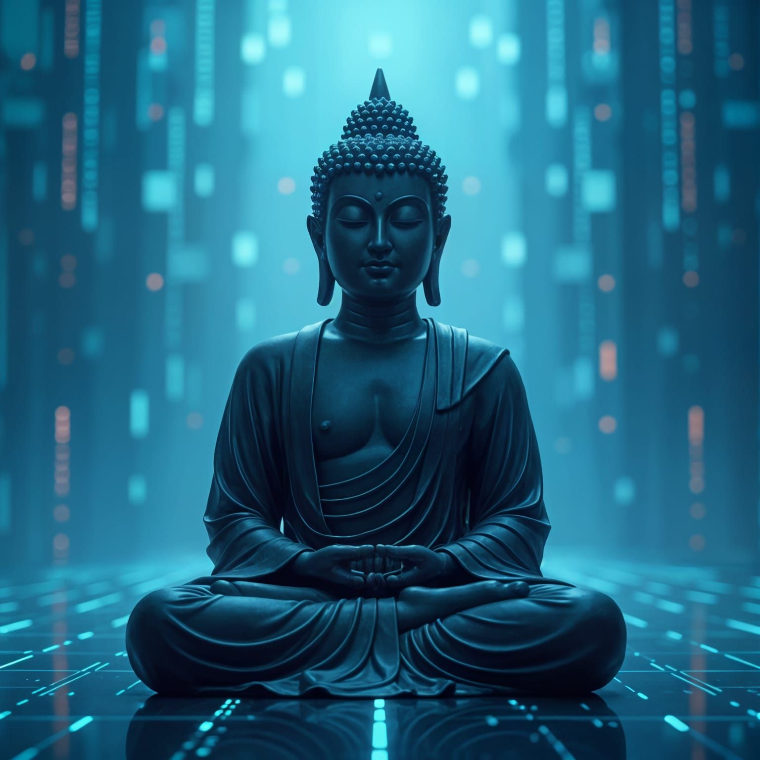 Digital Buddha in Tron Matrix Style
