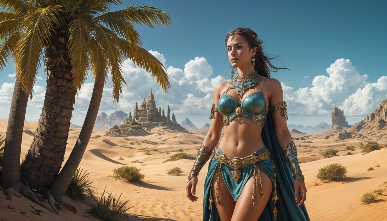 Regal Desert Goddess in Exotic Oasis