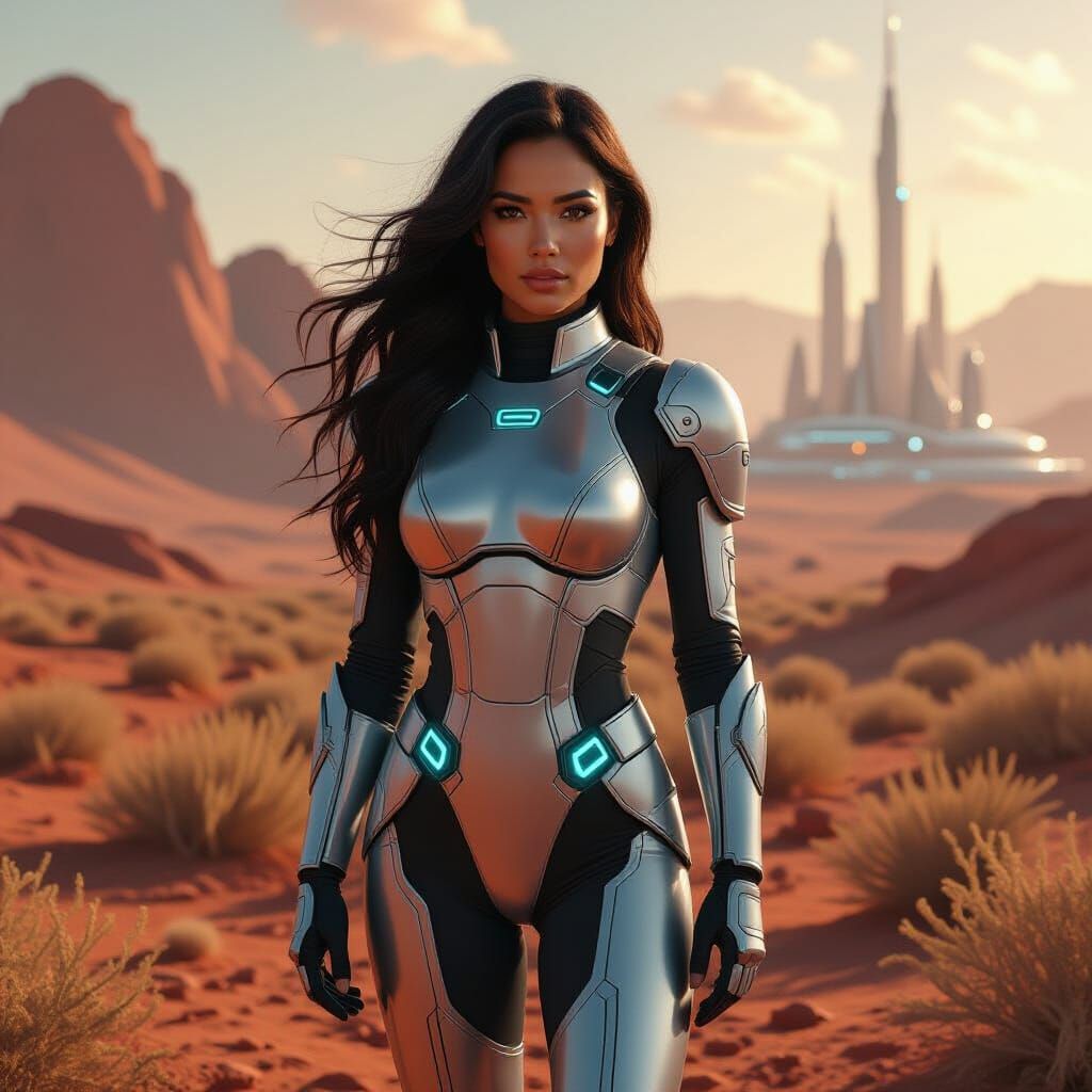 Confident Woman on Mars in Cinematic Style