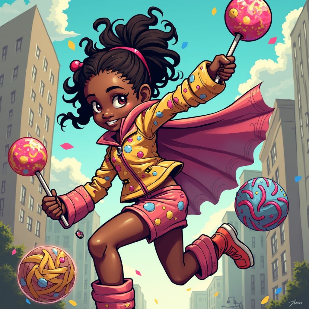 Candy Superheroine Battles Supervillain in Dynamic Style