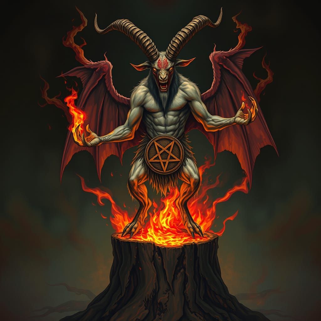 Satan King of Hell Goat Man Hybrid with Pentagram