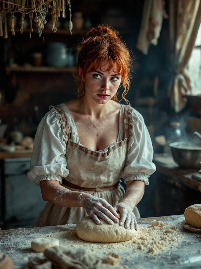 Redhead Baker in Gritty British Kitchen