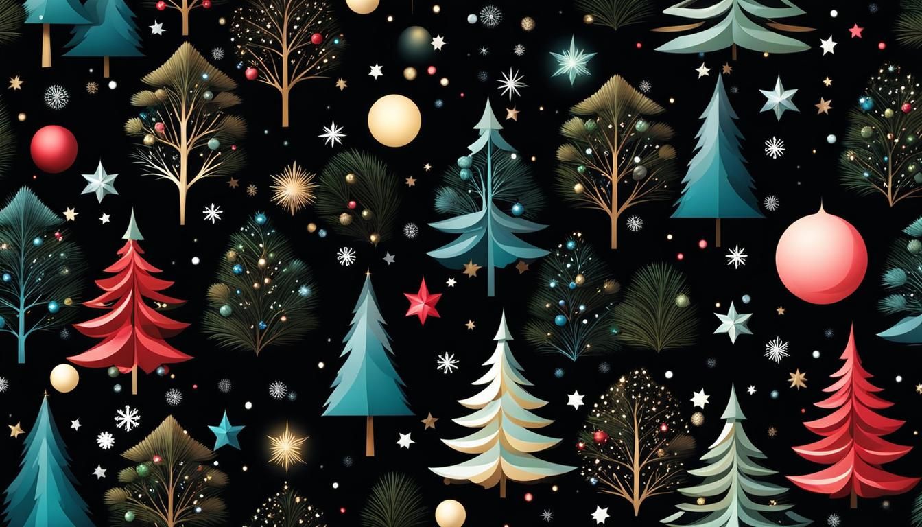 Wonderland Christmas Design with Forest and Snowflakes