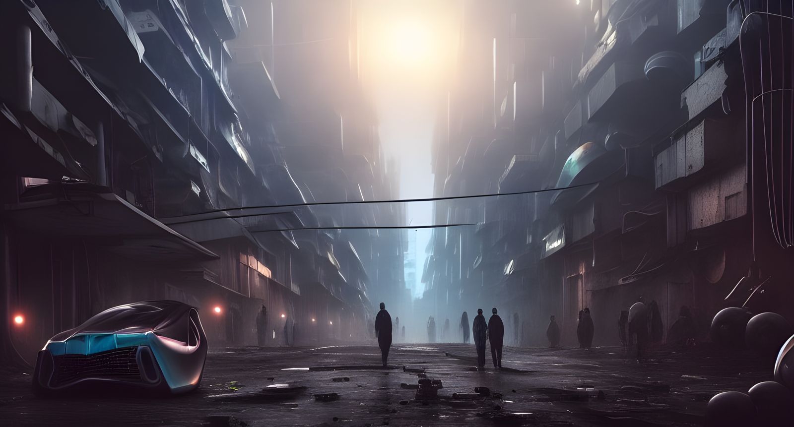 Dystopian City Street in Cyberpunk Style