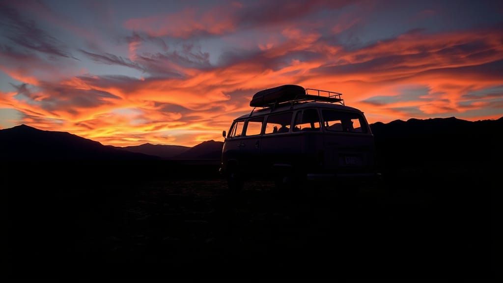 VW Microbus in Desert Landscape Double Exposure Art