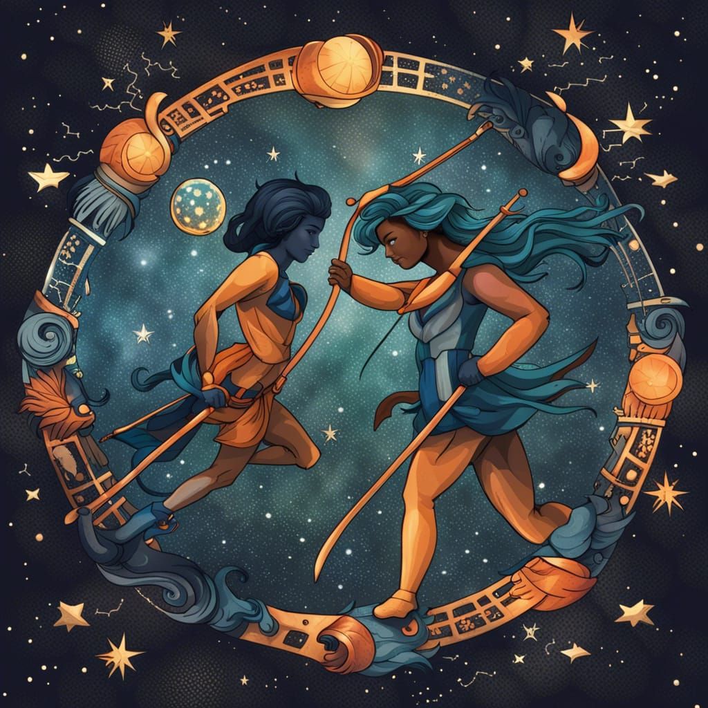 Gemini and Sagittarius Zodiac Sign Art