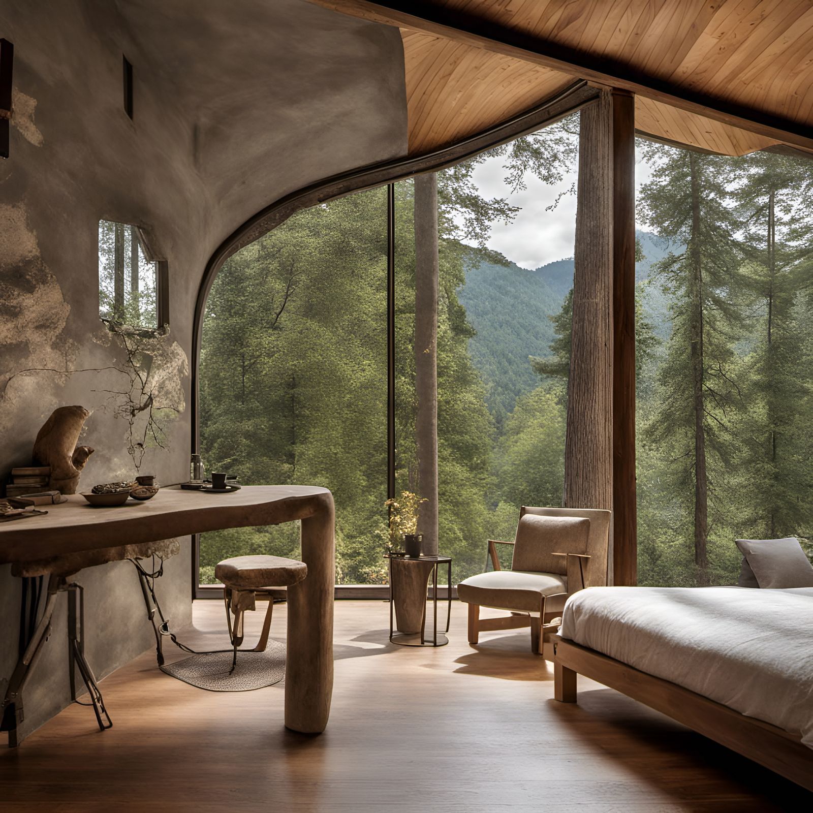 Tropical Rainforest Bedroom with Waterfall View