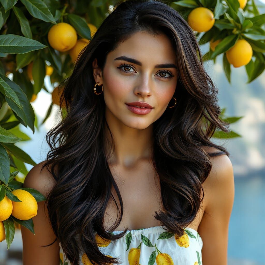 An italian beautiful woman model with charming almond-shaped...