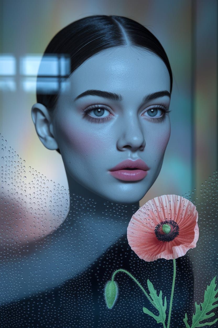 Realistic Woman in Halftones Style with Banksy-Inspired Touc...