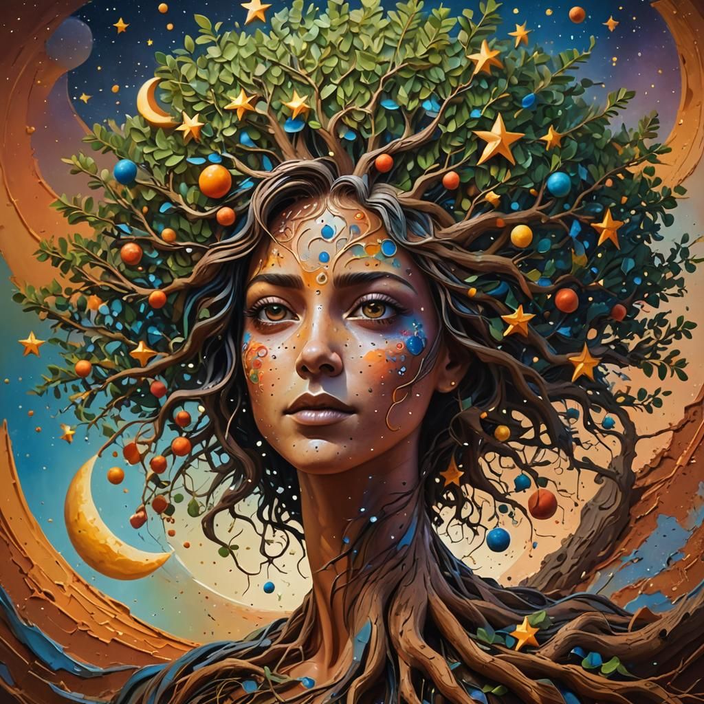 Terracotta Nightscape with Crescent Moon and Stars