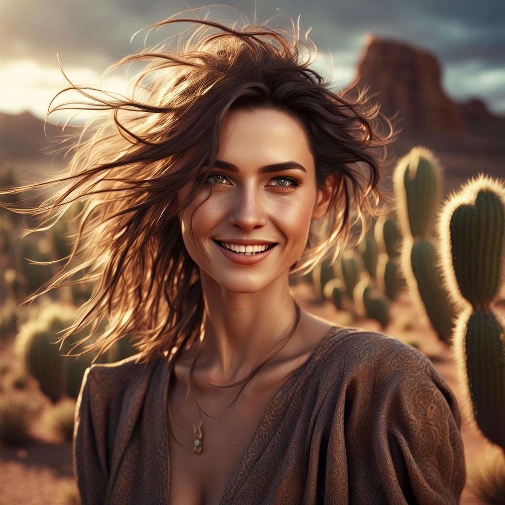 Woman in Stormy Desert: Kodak Portra 400 Style