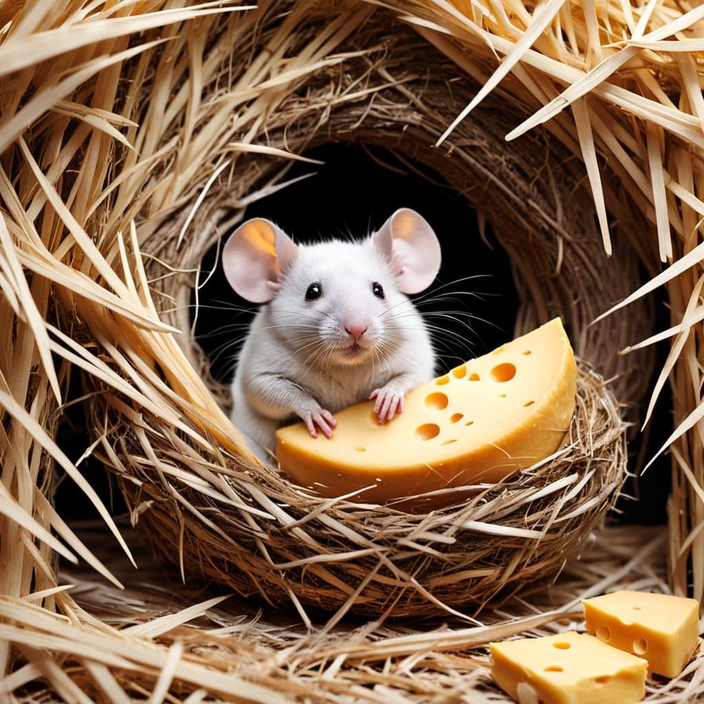 Mouse in Whimsical Cheese Moon Dream