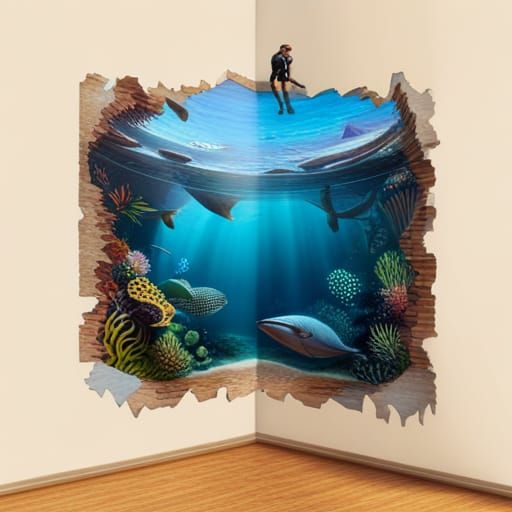Holographic Ichthyosaurus 3D Optical Illusion Wall Art
