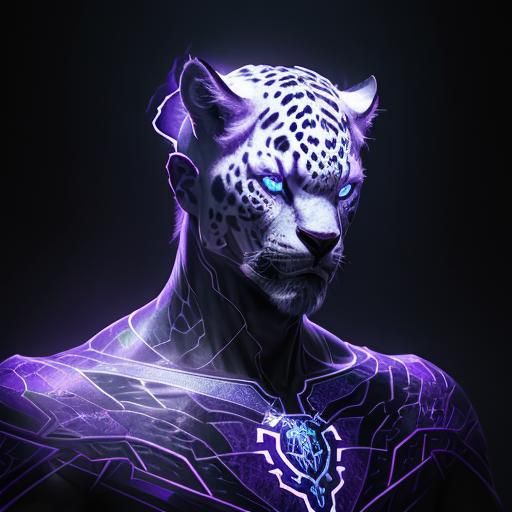 White Jaguar in Dark Corridor with UV Lighting