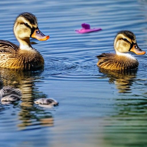 Mother Duck Teaches Ducklings To Swim