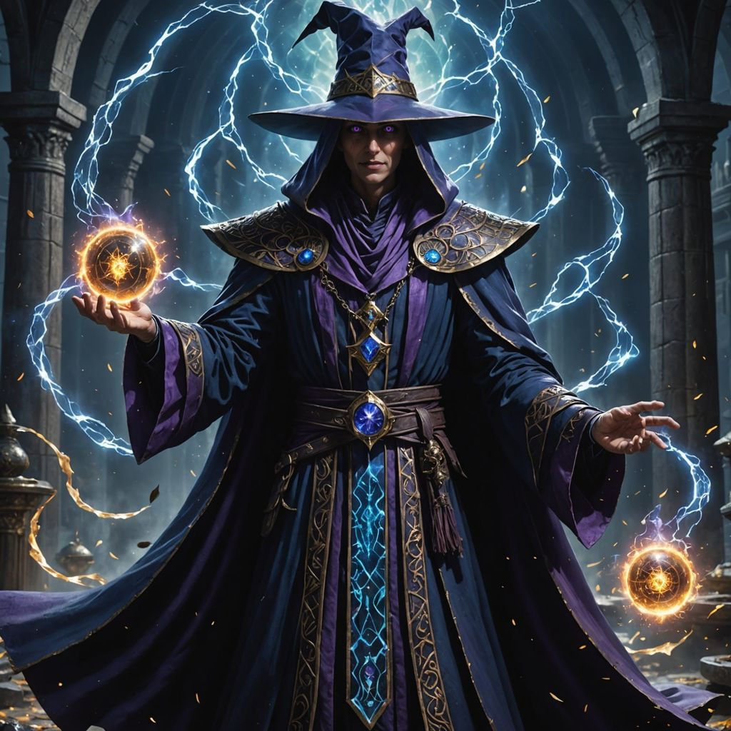 Dark Sorcerer in Tattered Robe with Glowing Sigils