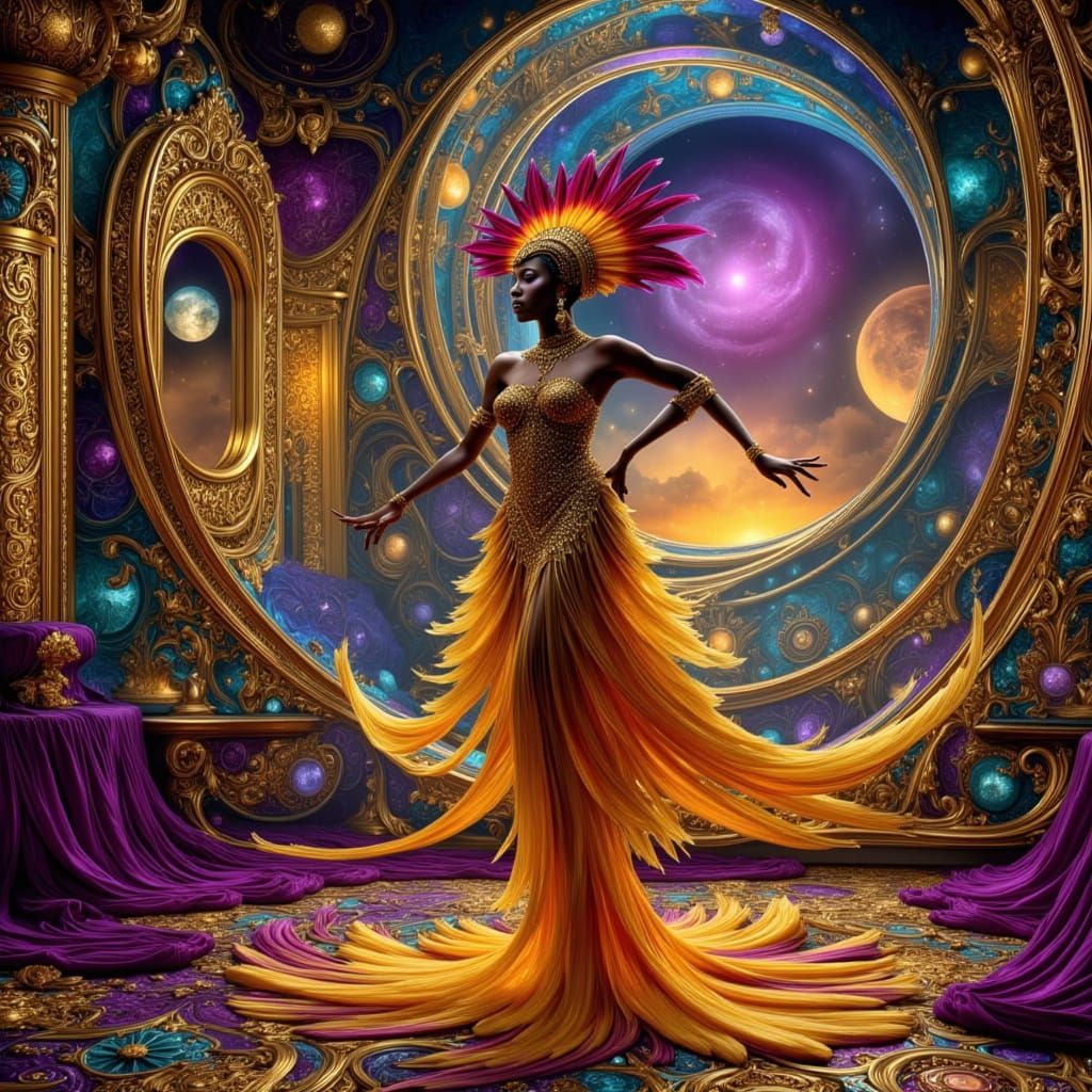 Afrofuturism Alien Showgirl on Interdimensional Stage