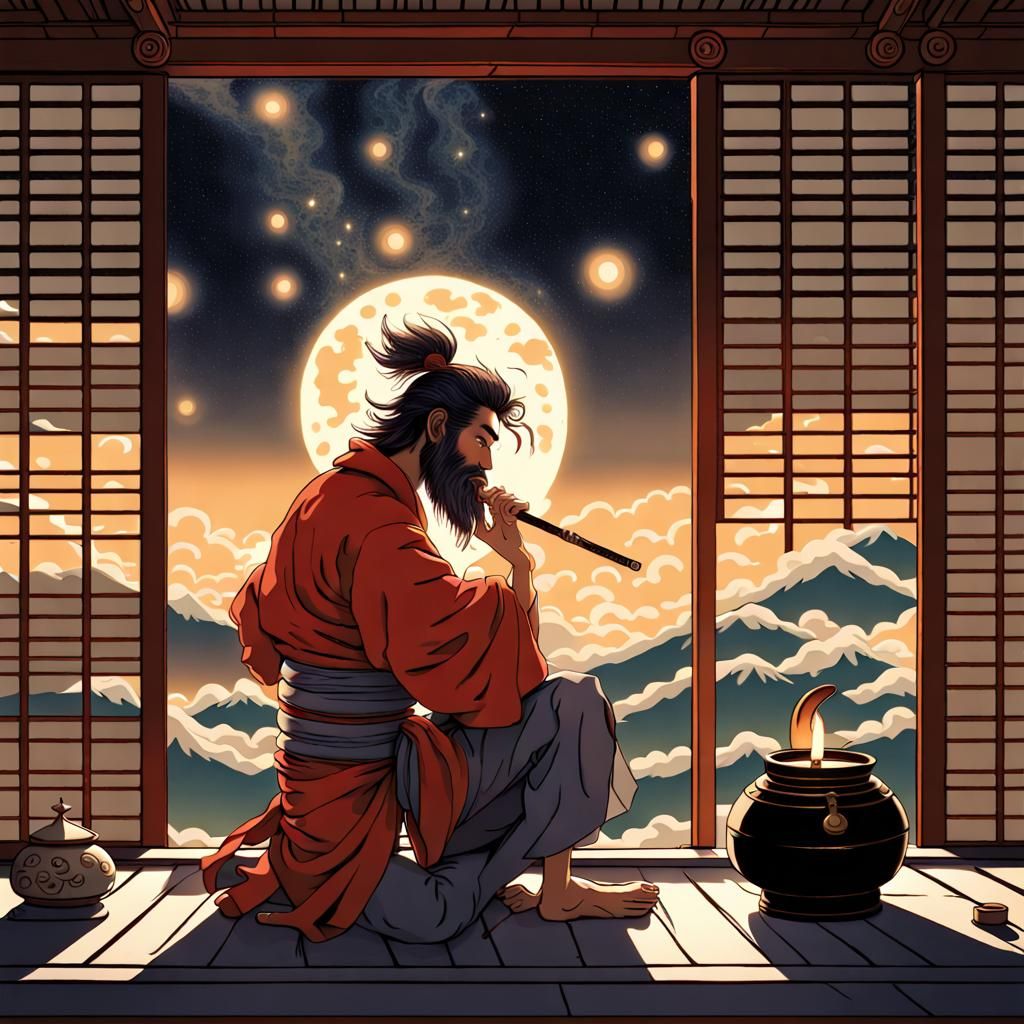 Sun Wukong in Feudal Japan at Night