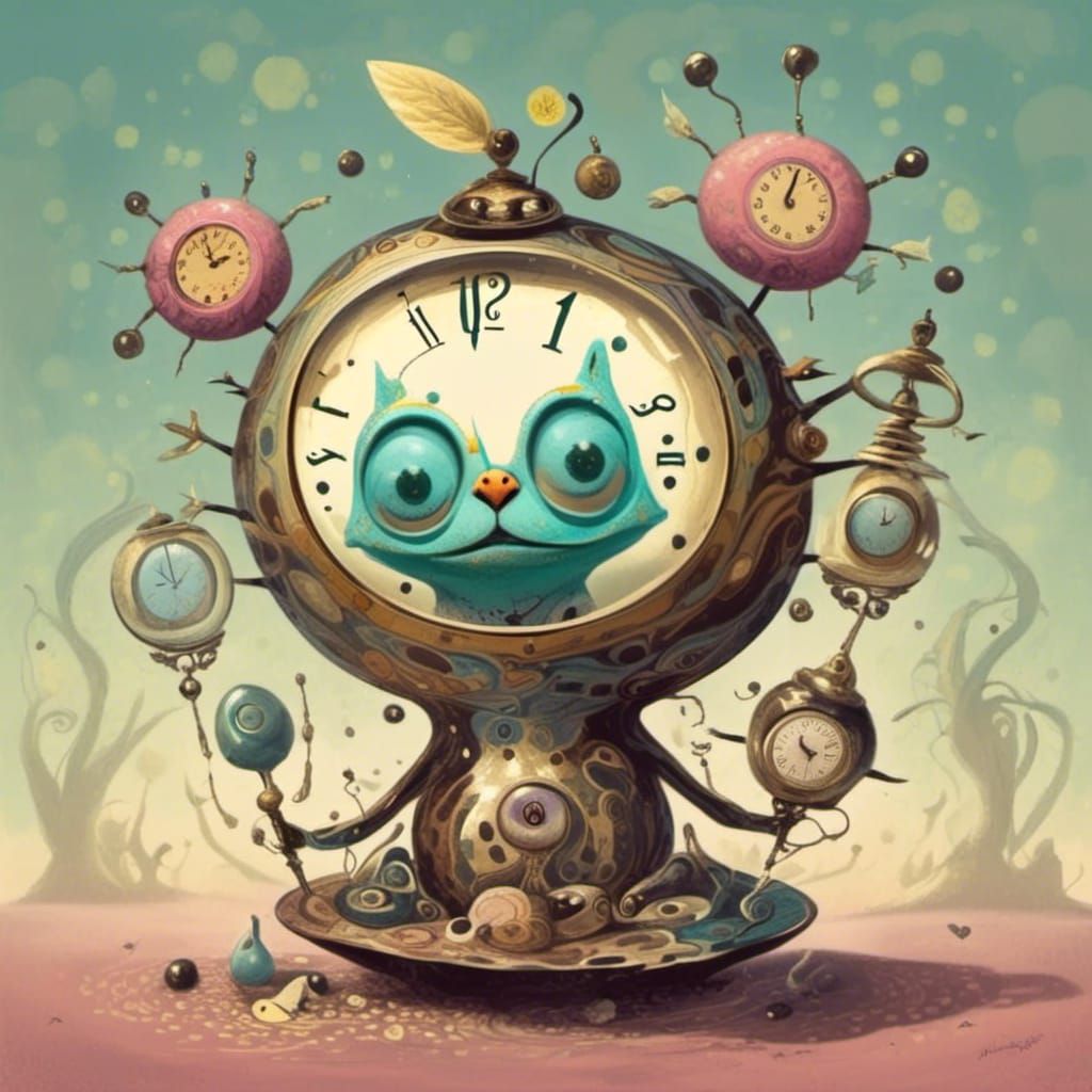 Adorable Clock Creature in Cartoon Style