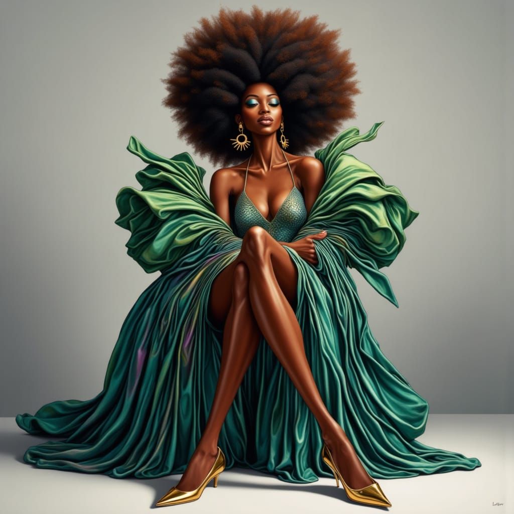 Regal Woman with Afro in Afro-Futuristic Fashion