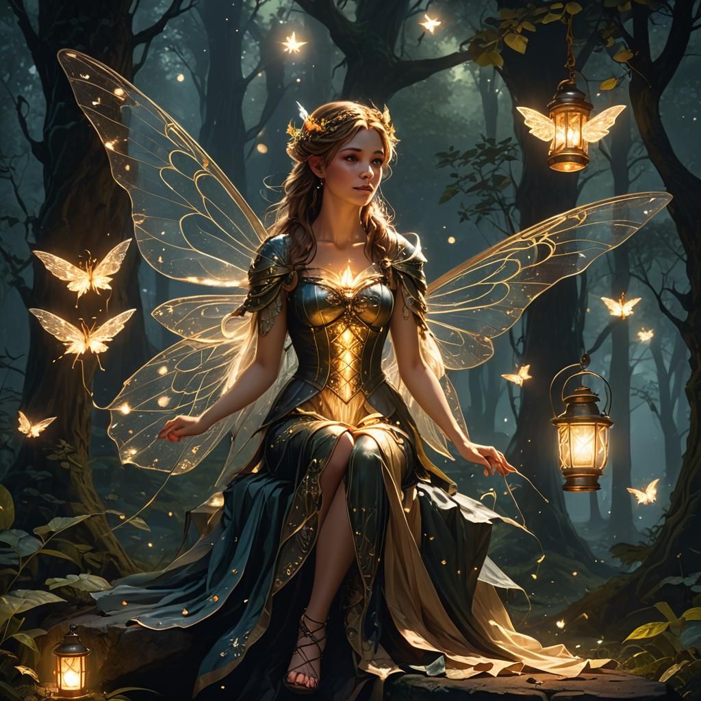 Fantasy Fairy on Forest Path, Dark Fantasy Concept Art