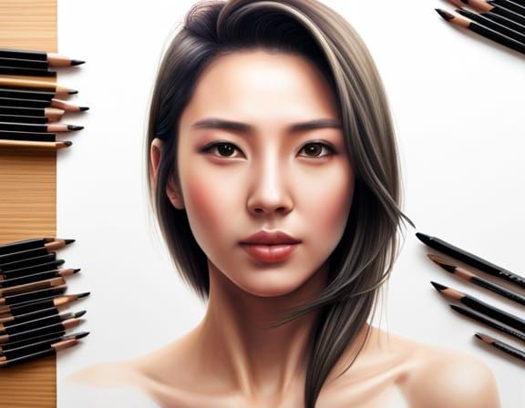 Beautiful Asian Woman in Anime Style Portrait