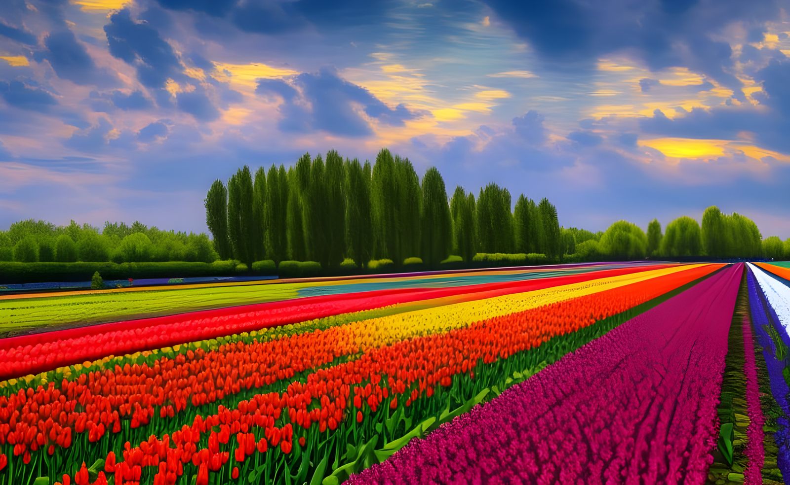 Colorful Tulip Garden in Impressionistic Style
