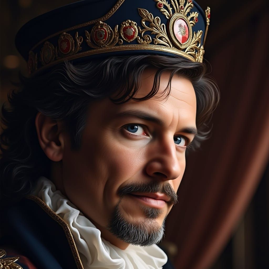 King George on Stage: A Cinematic Film Still