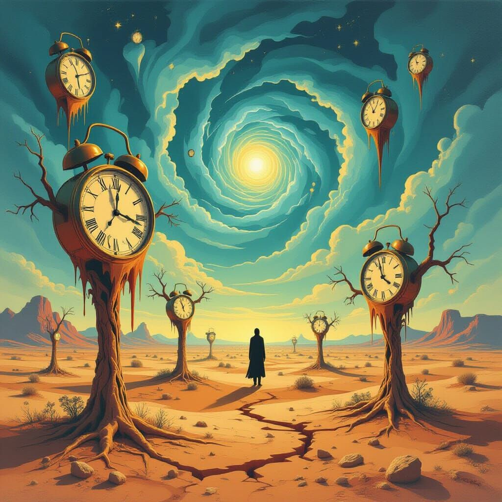 Surreal Dreamscape with Melting Clocks and Distorted Trees