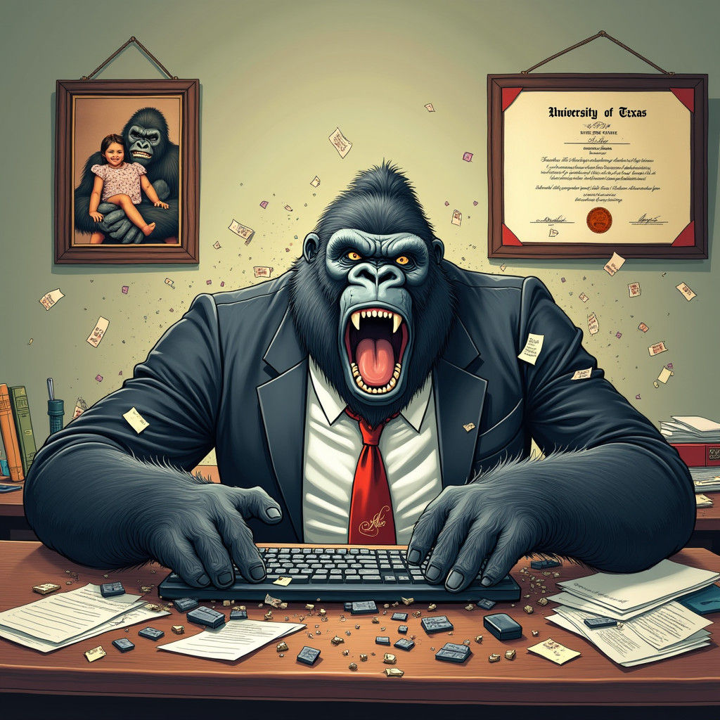 Furious Gorilla Destroys Keyboard in Office Chaos