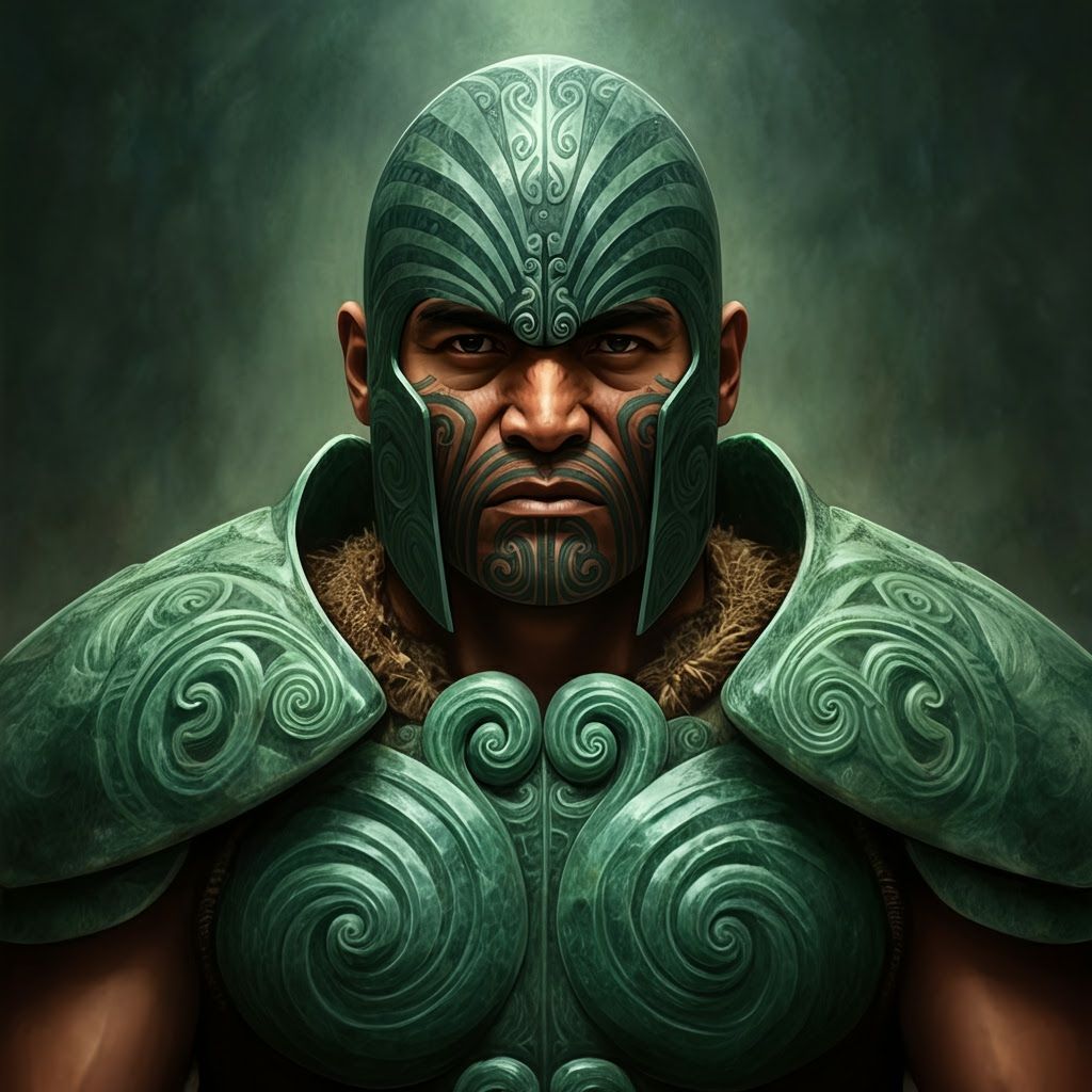 Māori Warrior in Glowing Greenstone Armor