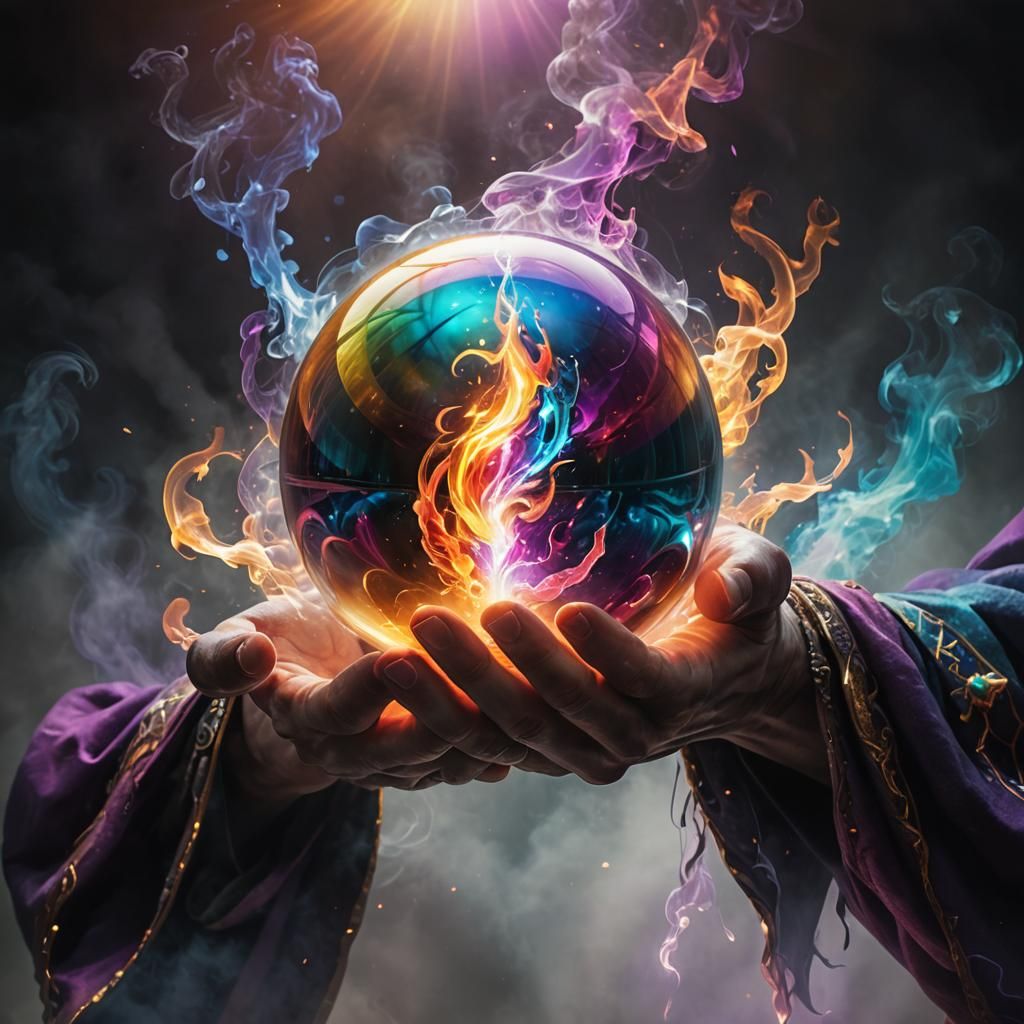 Wizard's Hands Holding a Glowing Energy Orb