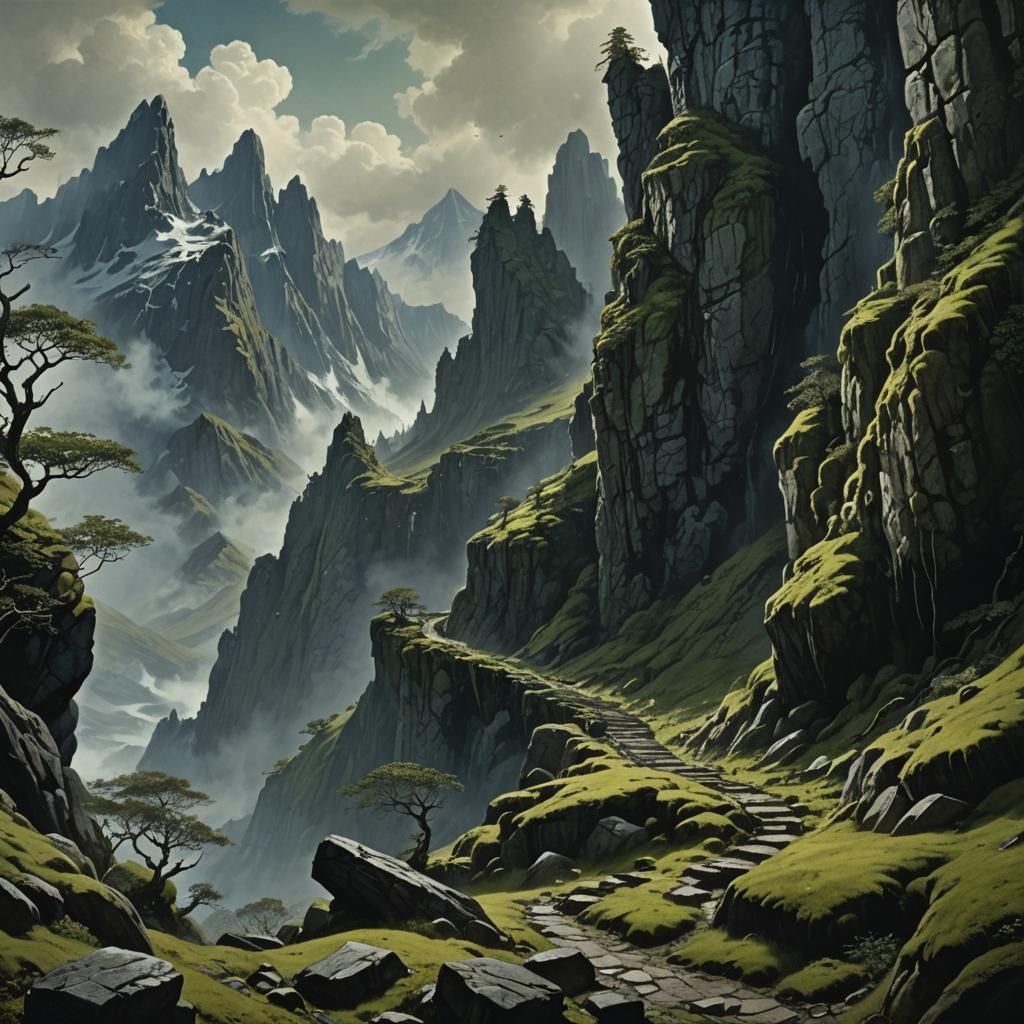 Dark Fantasy Mountain Path Landscape