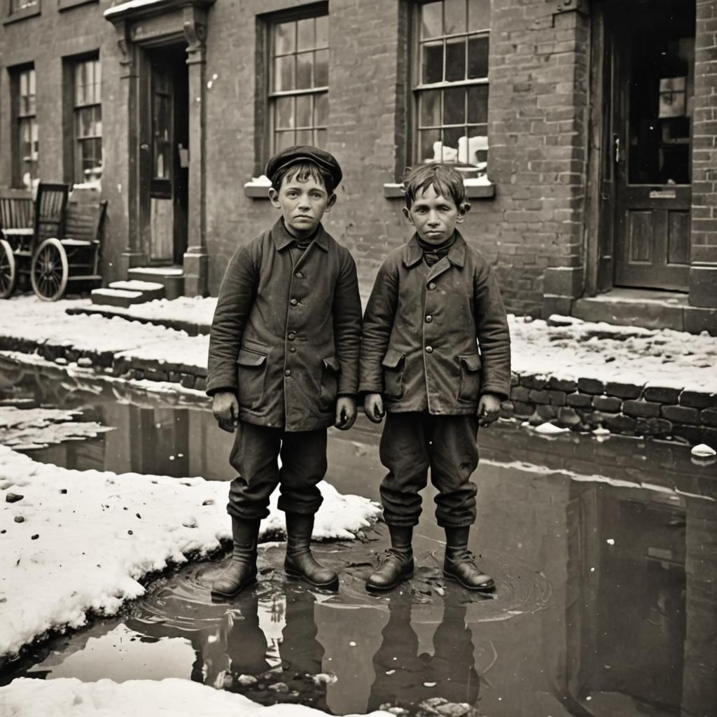 Victorian Street Urchins Begging in Winter Snow