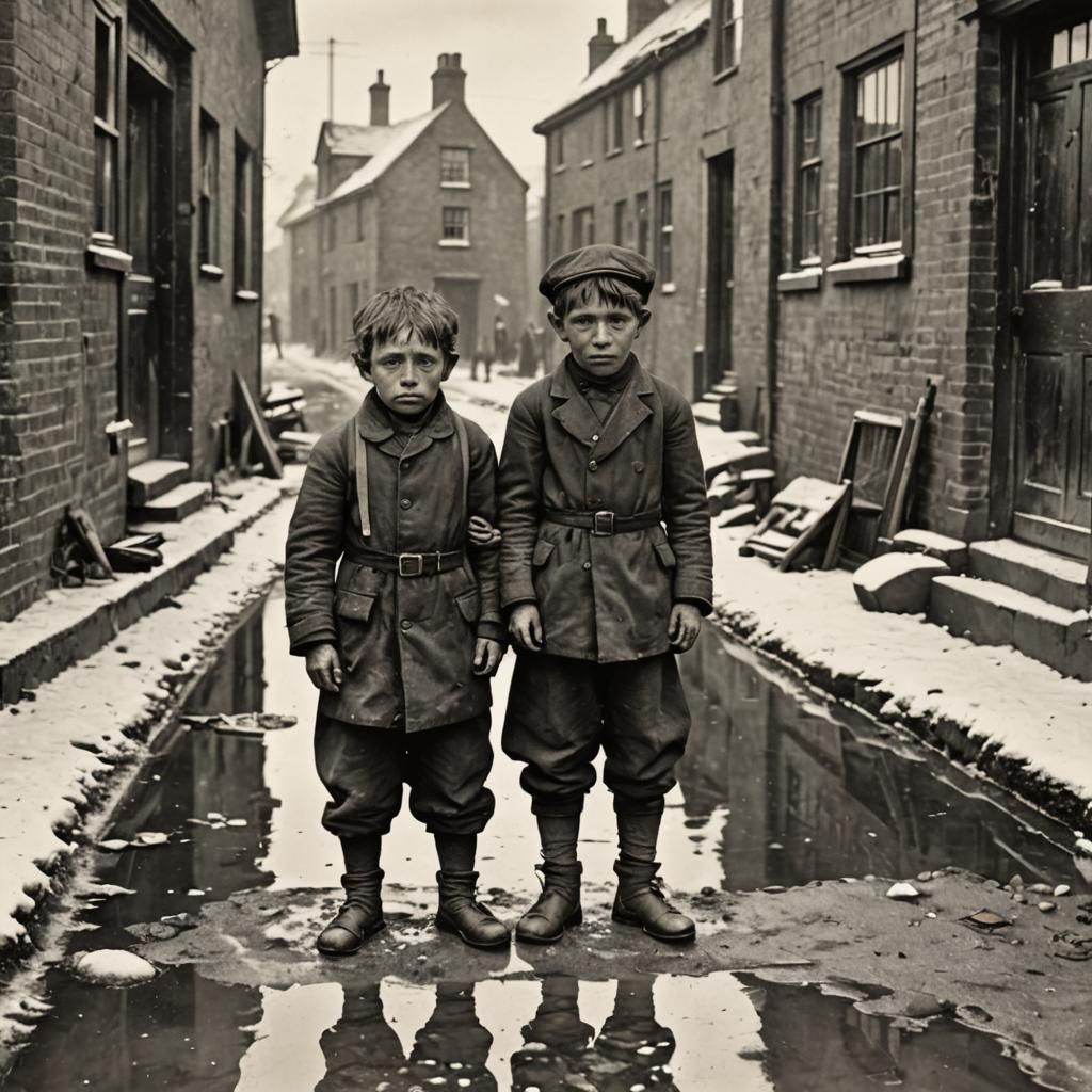 Victorian Street Urchins Begging in Winter: Black and White ...