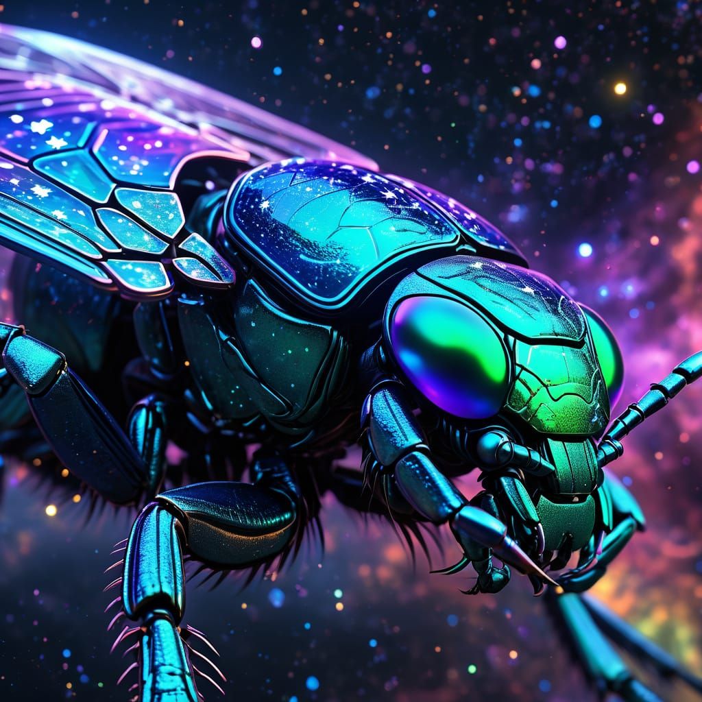 Surreal Cosmic Scarab in Vibrant Bioluminescent Art