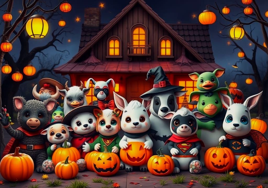 Halloween Farm Animals in 3D Render Costumes