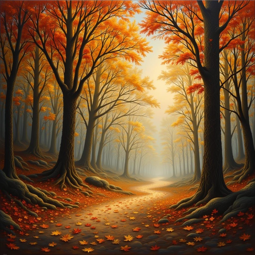 Autumn Forest Landscape in Impressionistic Style