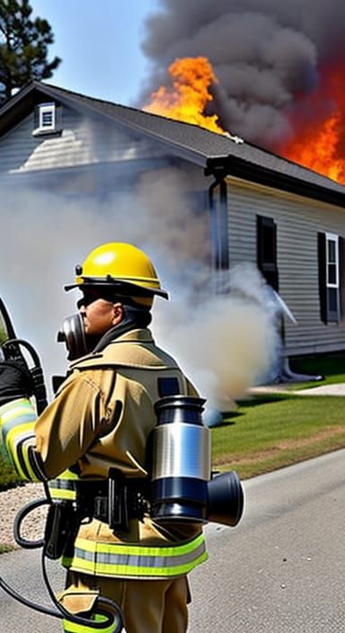 Firefighter in Front of Burning House: Professional Photogra...