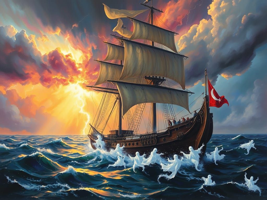 Stormy Maritime Scene in the Style of a James Gurney Oil Pai...