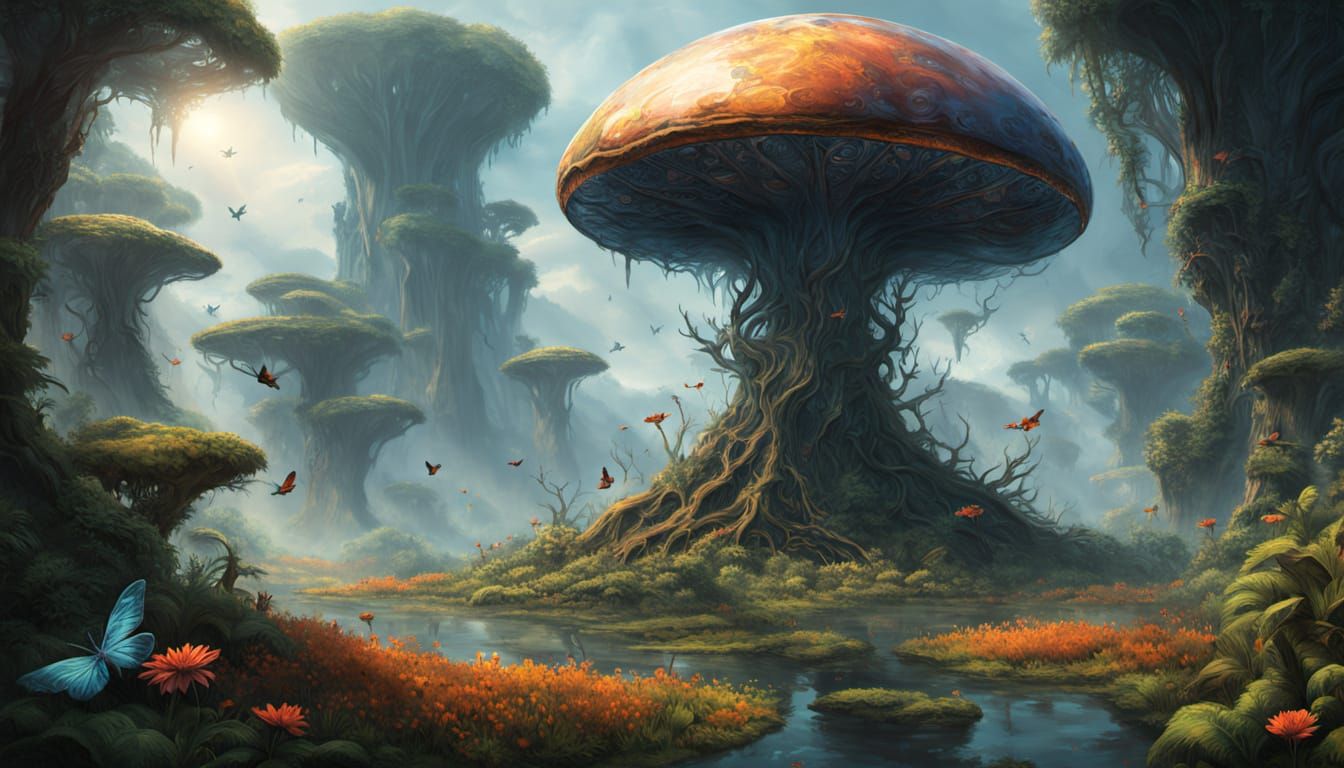 Breathtaking Alien Landscape in Oil Pastel Painting